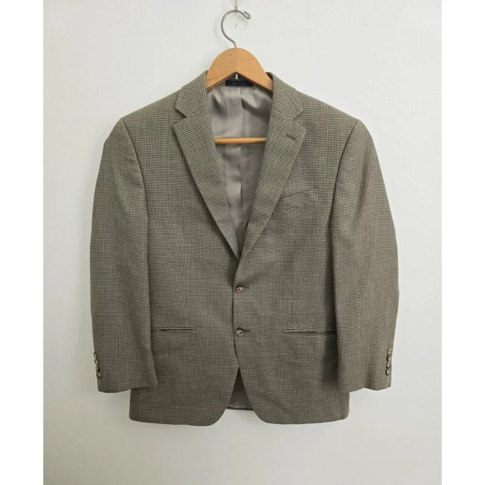 Lauren Ralph Lauren Silk Wool Houndstooth Blazer Sports Suit Jacket Coat 40 R